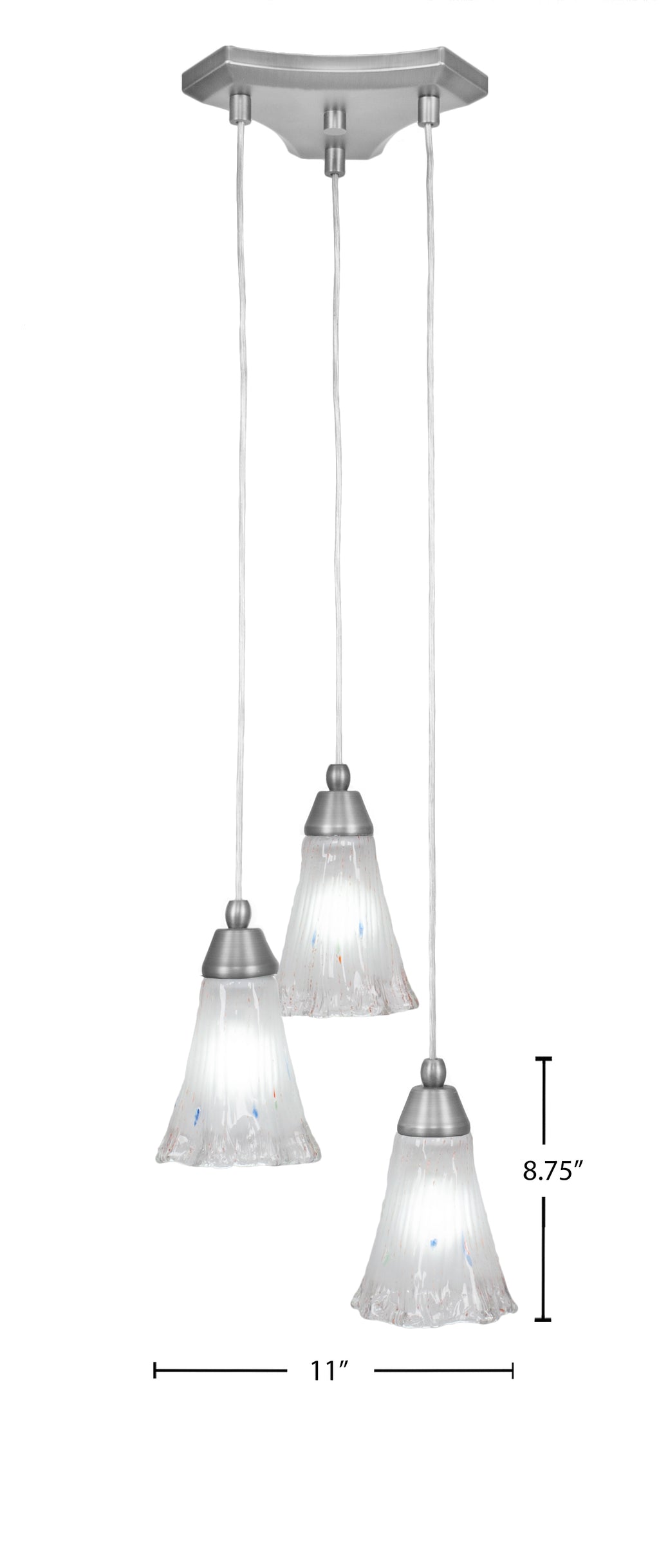 Europa Three Light Multi Light Mini Pendant in Brushed Nickel with 5.5" Fluted Frosted Crystal Shade