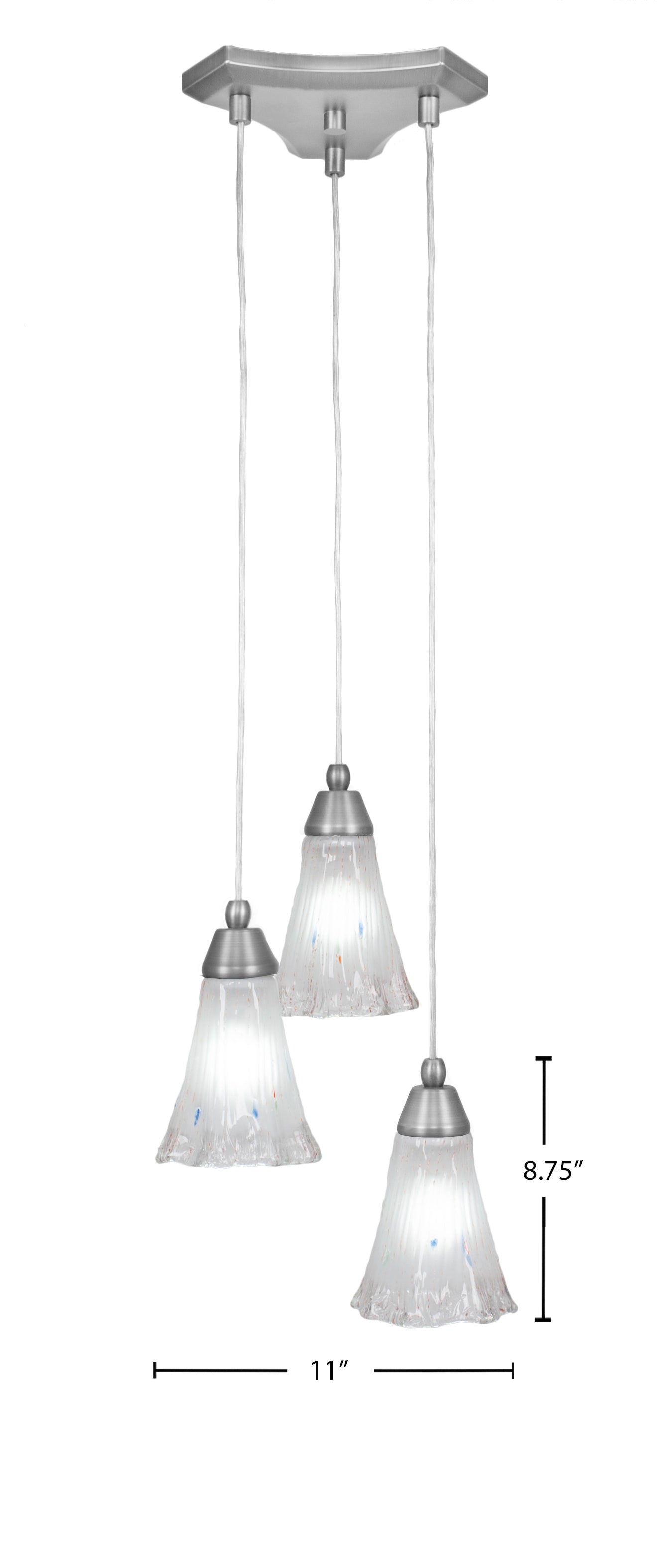 Europa Three Light Multi Light Mini Pendant in Brushed Nickel with 5.5" Fluted Frosted Crystal Shade