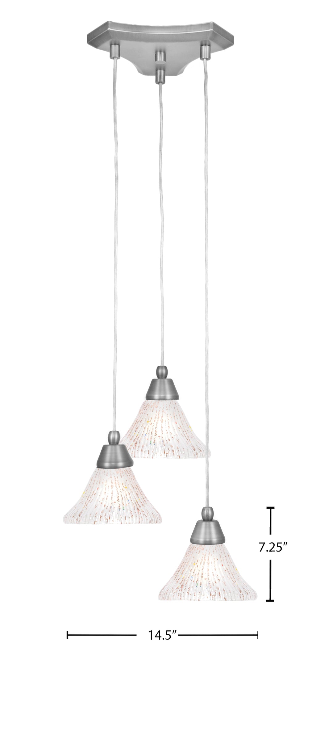 Europa Three Light Cluster Pendalier in Brushed Nickel with 7" Frosted Crystal Shade