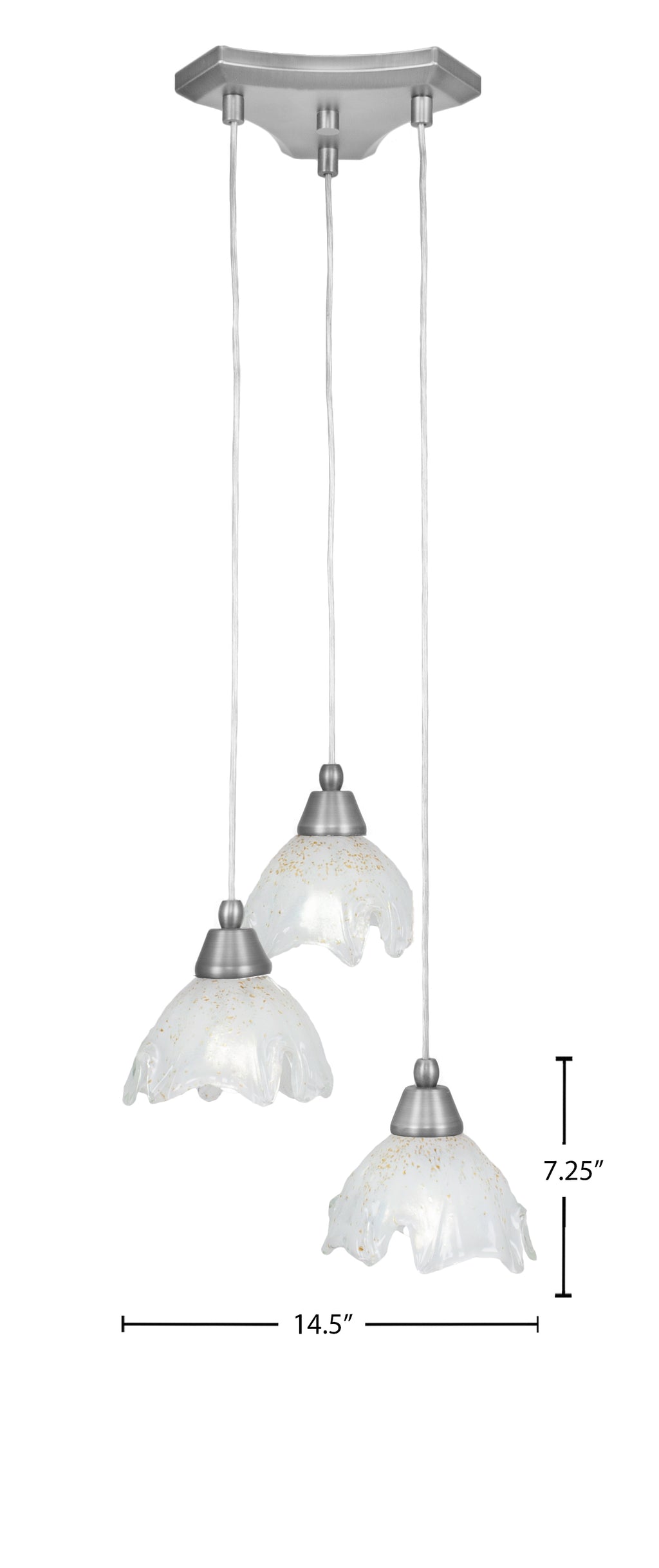 Europa Three Light Cluster Pendalier in Brushed Nickel with 7" Gold Ice Shade