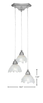 Europa Three Light Cluster Pendalier in Brushed Nickel with 7" Gold Ice Shade