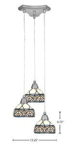 Europa Three Light Cluster Pendalier in Brushed Nickel with 7" Royal Merlot Art Glass Shade