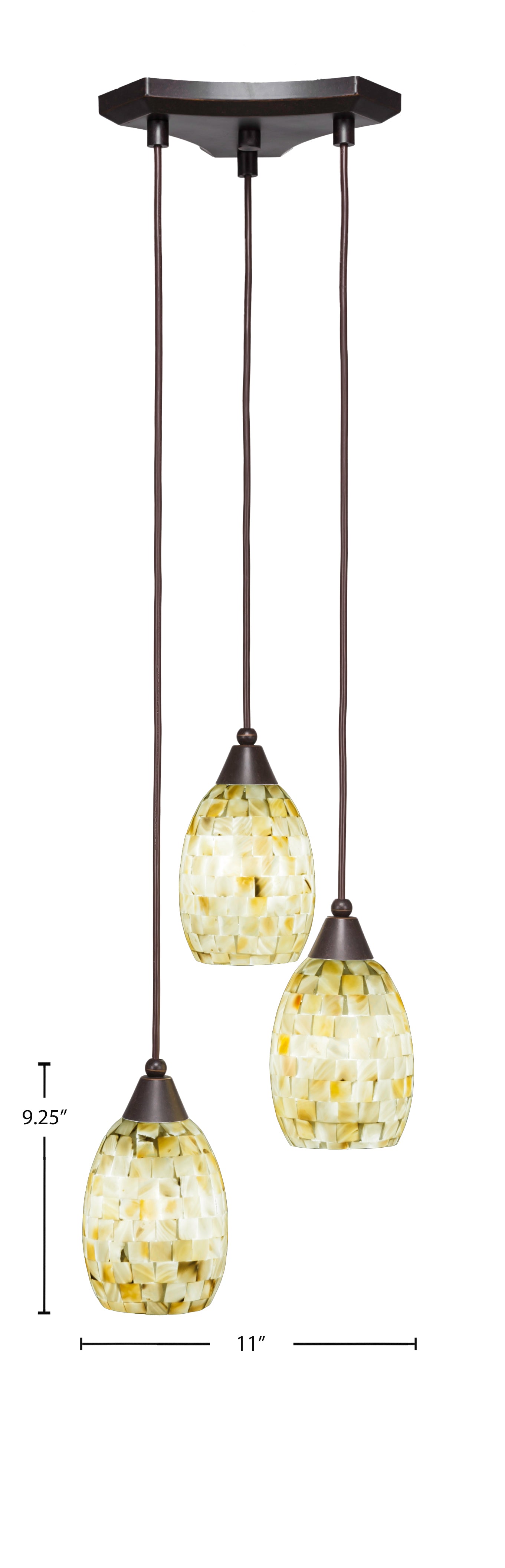 Europa Three Light Cluster Pendalier in Dark Granite with 5" Ivory Glaze Seashell Shade
