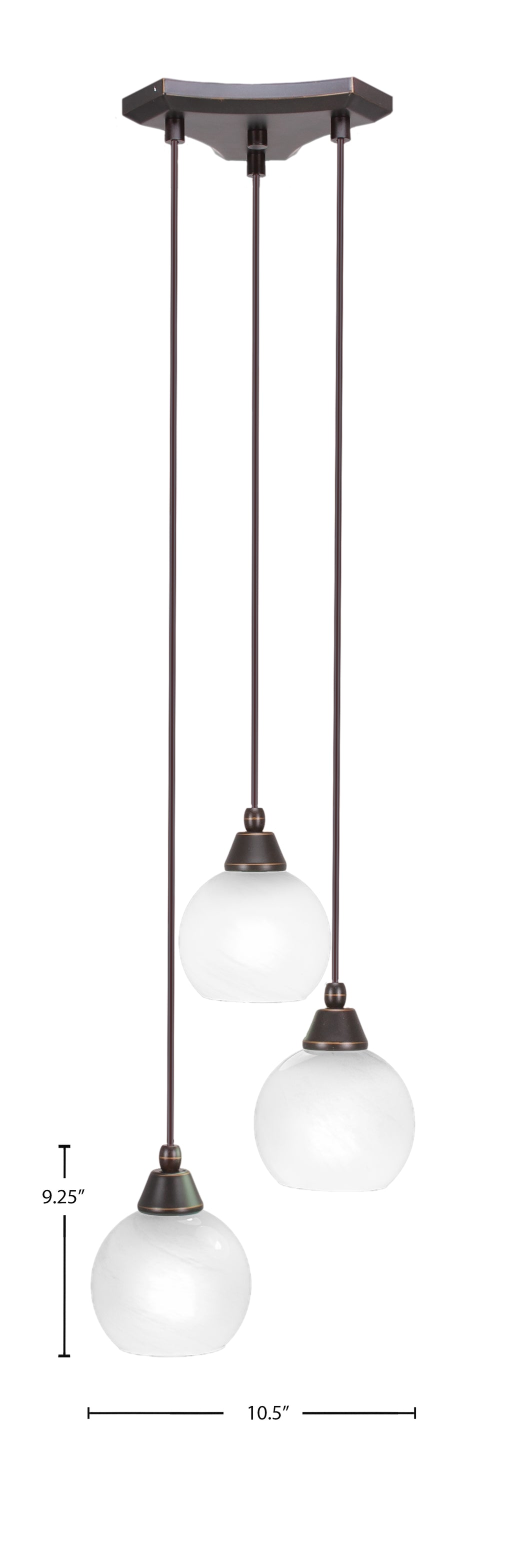 Europa Three Light Cluster Pendalier in Dark Granite with 5.75" White Marble Shade