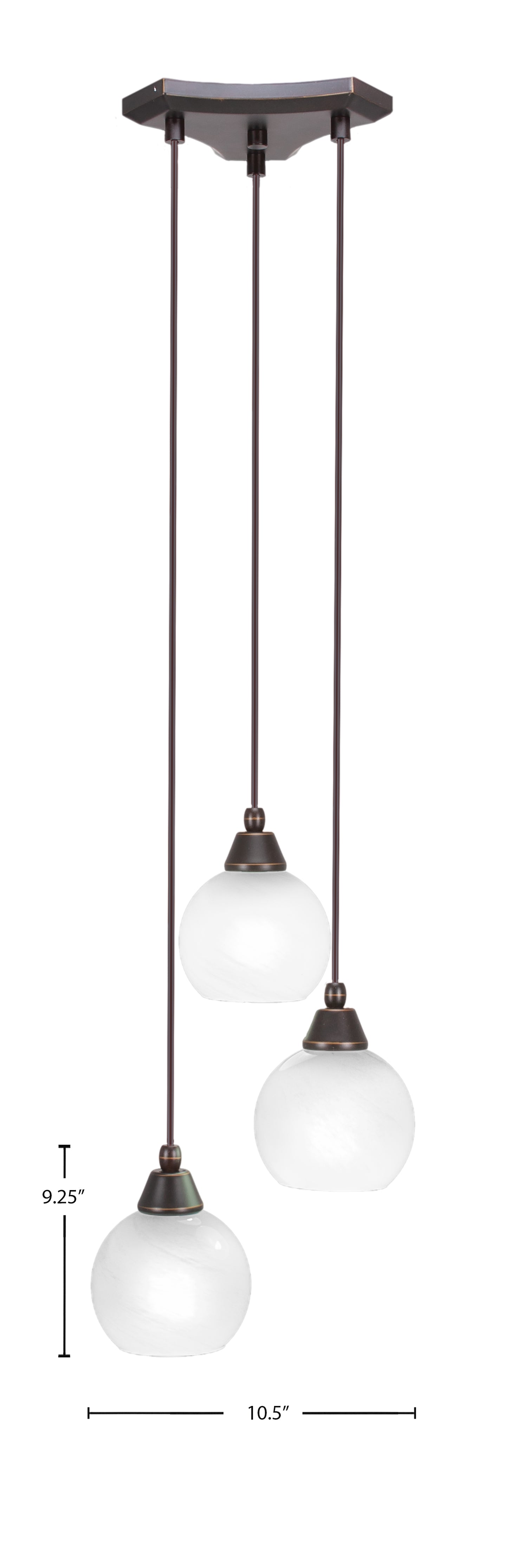 Europa Three Light Cluster Pendalier in Dark Granite with 5.75" White Marble Shade