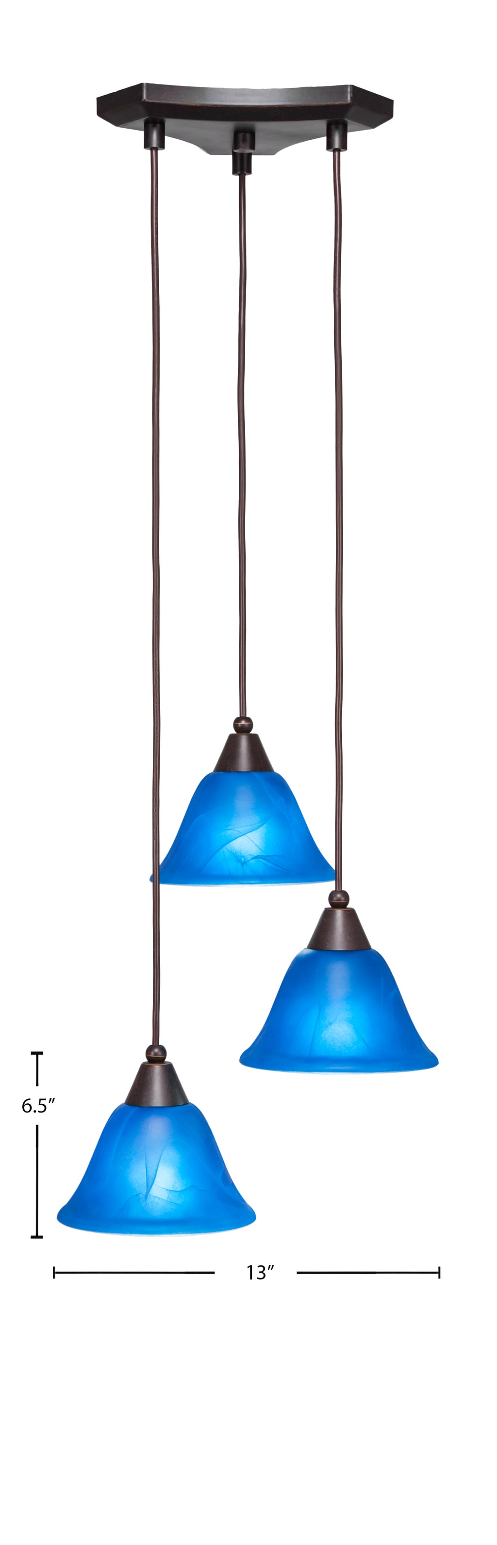 Europa Three Light Cluster Pendalier in Dark Granite with 7" Blue Italian Shade