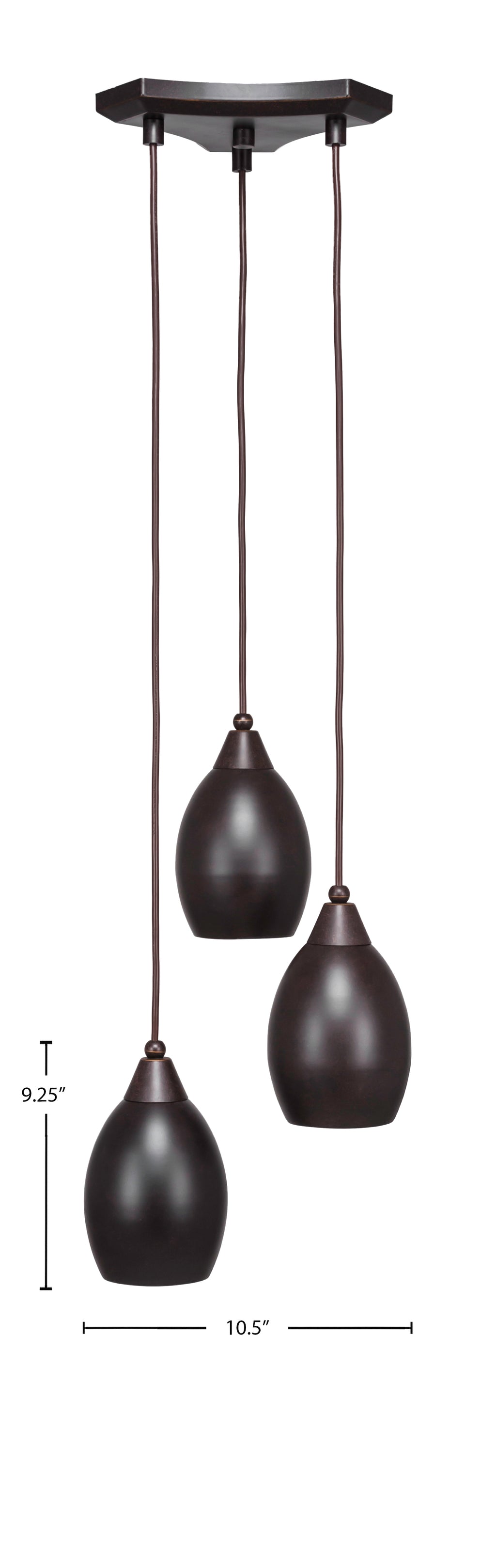 Europa Three Light Cluster Pendalier in Dark Granite with 5" Dark Granite Oval Metal Shade Shade