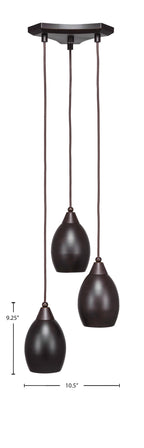 Europa Three Light Cluster Pendalier in Dark Granite with 5" Dark Granite Oval Metal Shade Shade