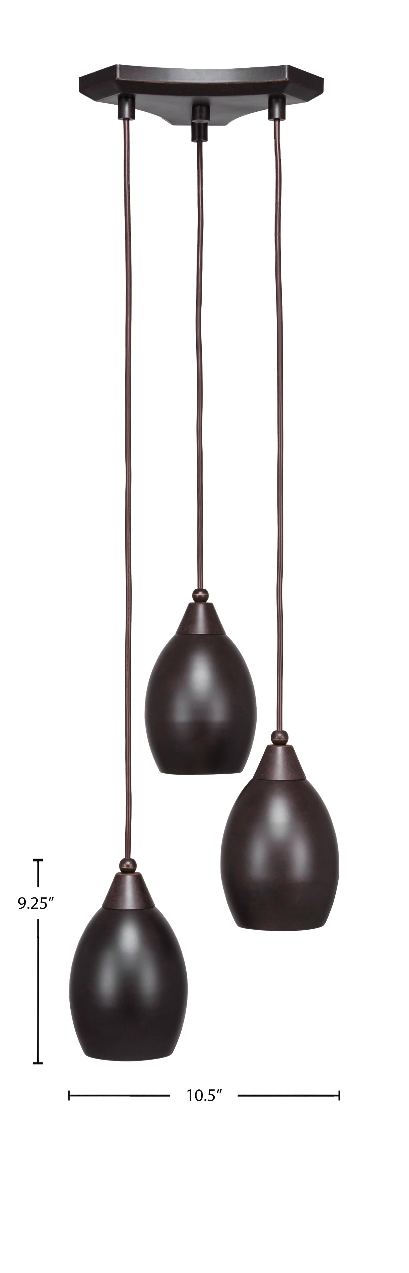 Europa Three Light Cluster Pendalier in Dark Granite with 5" Dark Granite Oval Metal Shade Shade