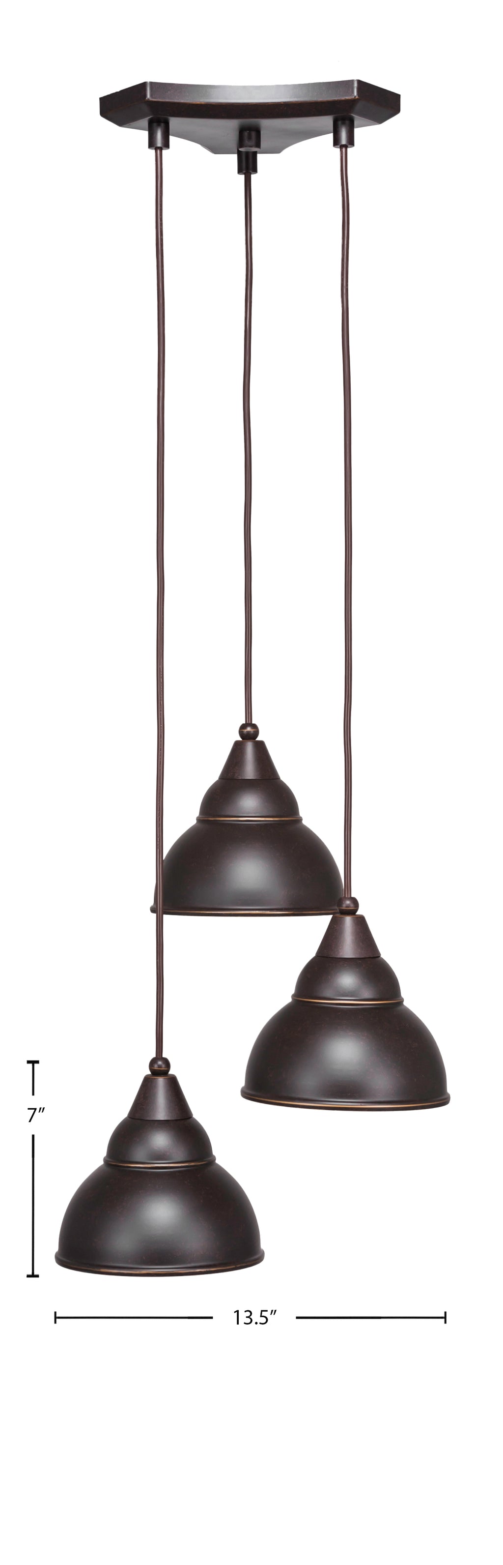 Europa Three Light Multi Light Mini Pendant in Dark Granite with 7" Dark Granite Double Bubble Metal Shade Shade