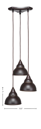 Europa Three Light Multi Light Mini Pendant in Dark Granite with 7" Dark Granite Double Bubble Metal Shade Shade