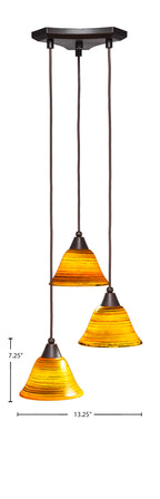 Europa Three Light Cluster Pendalier in Dark Granite with 7" Firré Saturn Shade