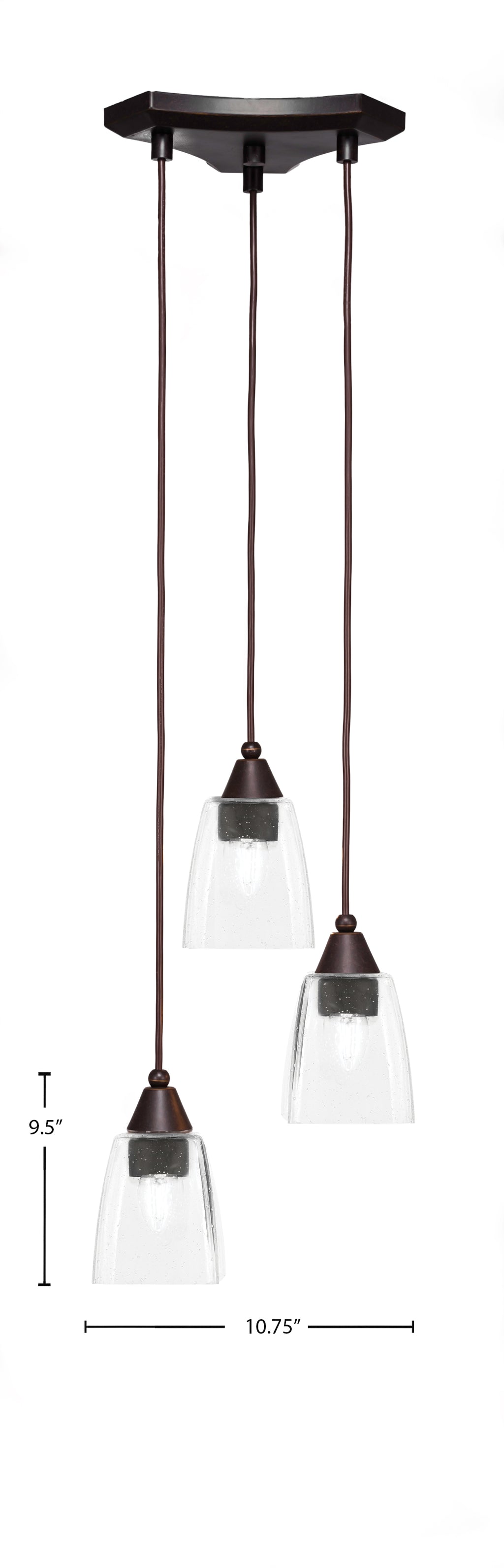 Europa Three Light Cluster Pendalier in Dark Granite with 4.5" Square Clear Bubble Shade