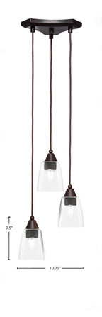 Europa Three Light Cluster Pendalier in Dark Granite with 4.5" Square Clear Bubble Shade