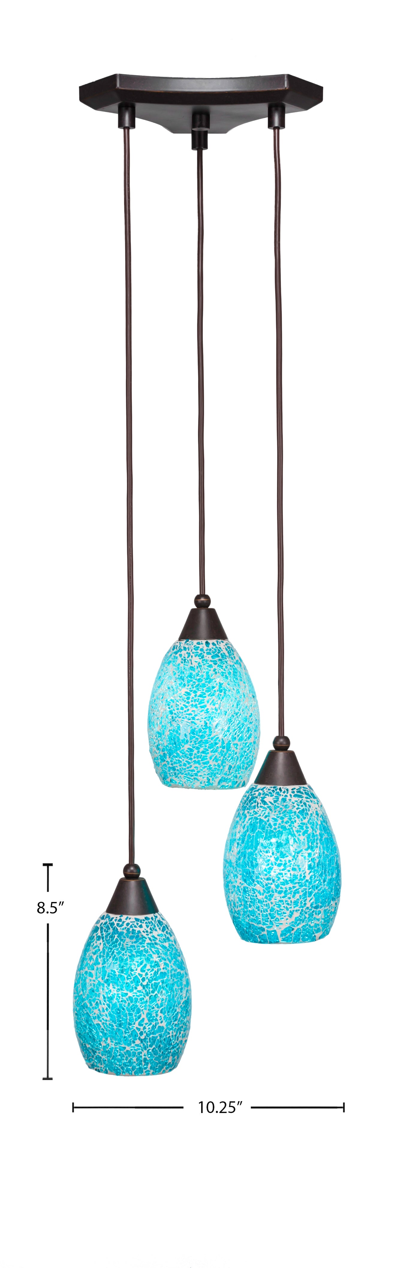 Europa Three Light Cluster Pendalier in Dark Granite with 5" Turquoise Fusion Shade