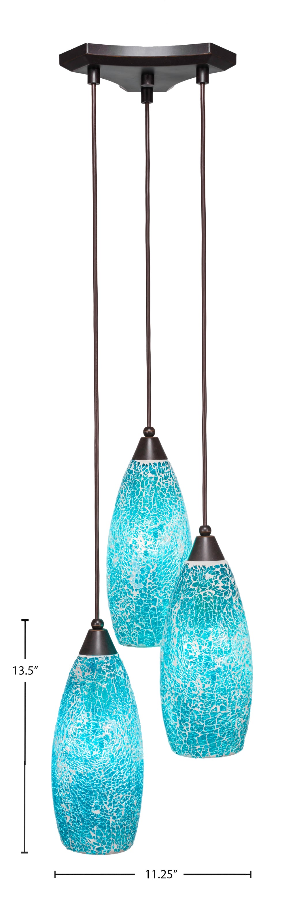 Europa Three Light Cluster Pendalier in Dark Granite with 5.5" Turquoise Fusion Shade