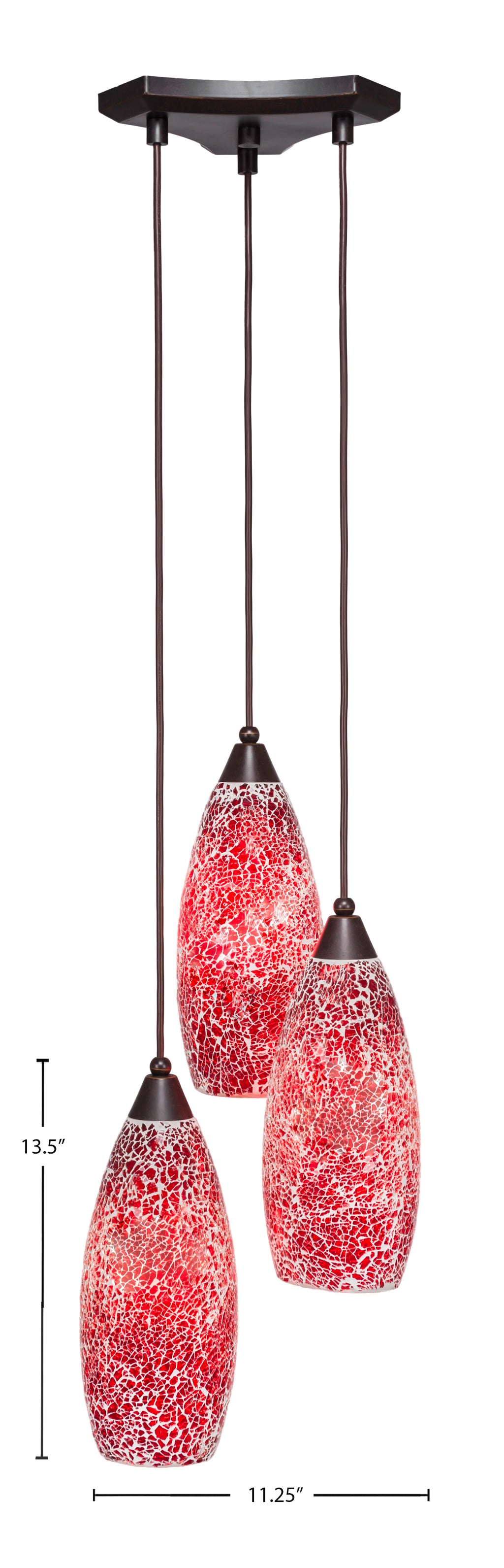 Europa Three Light Cluster Pendalier in Dark Granite with 5.5" Red Fusion Shade