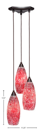 Europa Three Light Cluster Pendalier in Dark Granite with 5.5" Red Fusion Shade