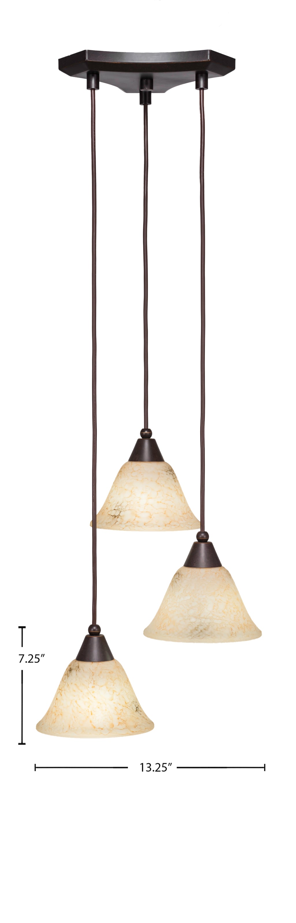 Europa Three Light Cluster Pendalier in Dark Granite with 7" Italian Marble Shade