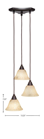 Europa Three Light Cluster Pendalier in Dark Granite with 7" Italian Marble Shade