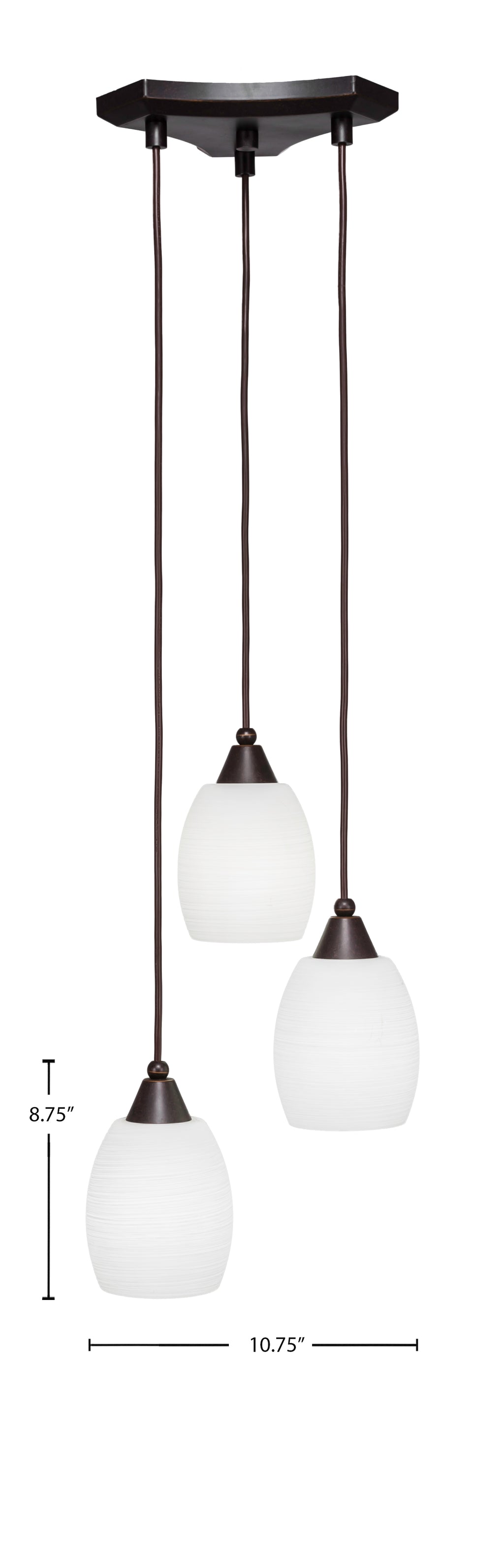 Europa Three Light Cluster Pendalier in Dark Granite with 5" White Linen Shade