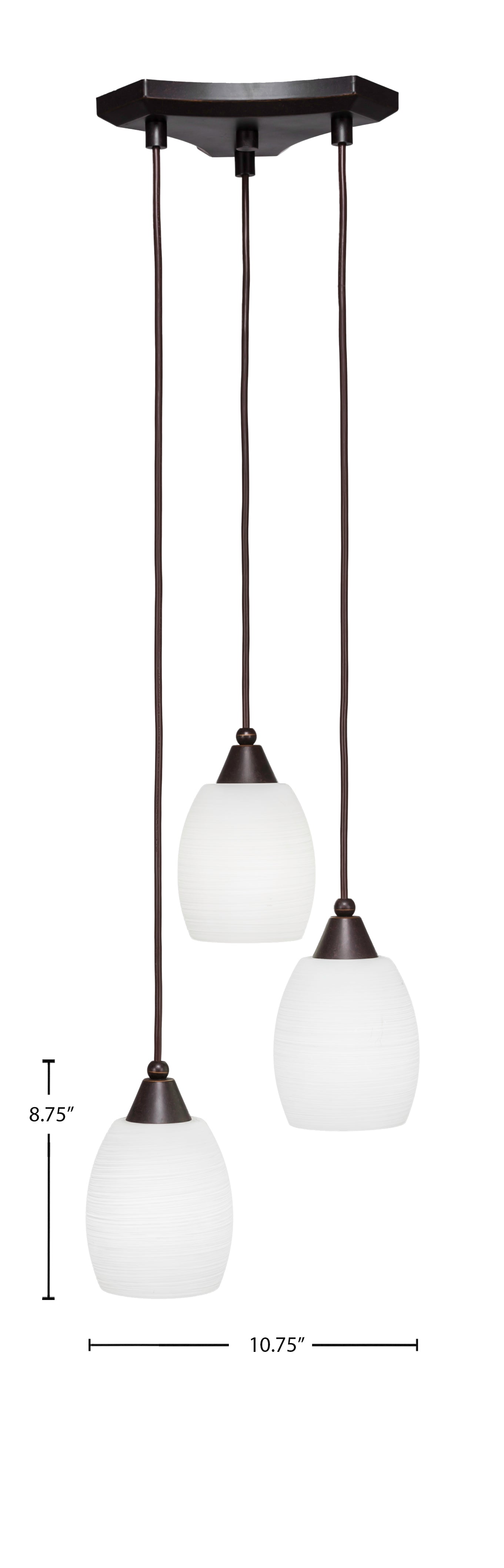 Europa Three Light Cluster Pendalier in Dark Granite with 5" White Linen Shade