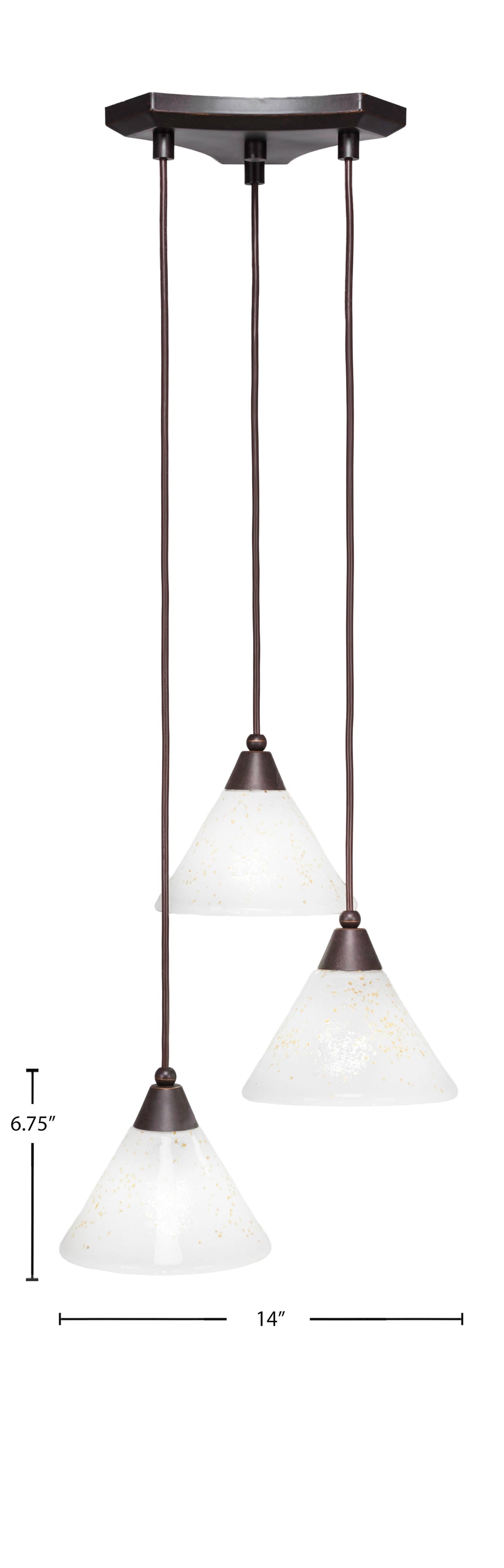Europa Three Light Cluster Pendalier in Dark Granite with 7" Gold Ice Shade