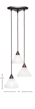 Europa Three Light Cluster Pendalier in Dark Granite with 7" Gold Ice Shade