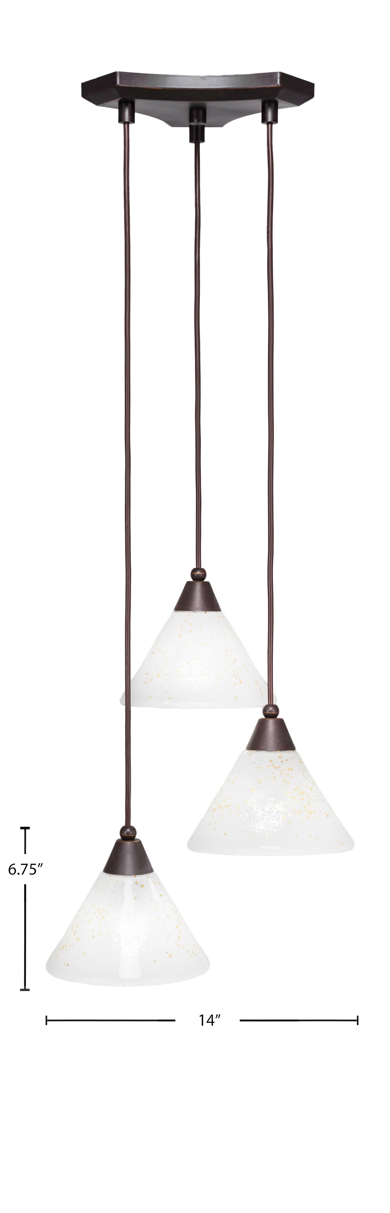 Europa Three Light Cluster Pendalier in Dark Granite with 7" Gold Ice Shade