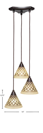 Europa Three Light Cluster Pendalier in Dark Granite with 7" Chocolate Icing Shade