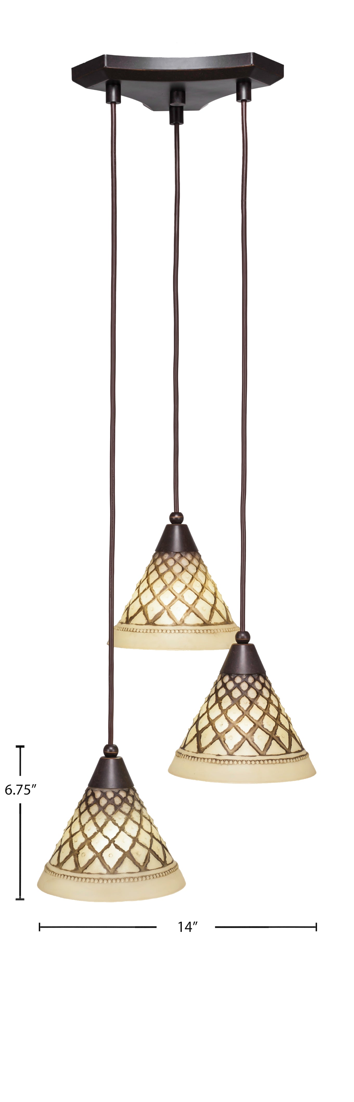 Europa Three Light Cluster Pendalier in Dark Granite with 7" Chocolate Icing Shade