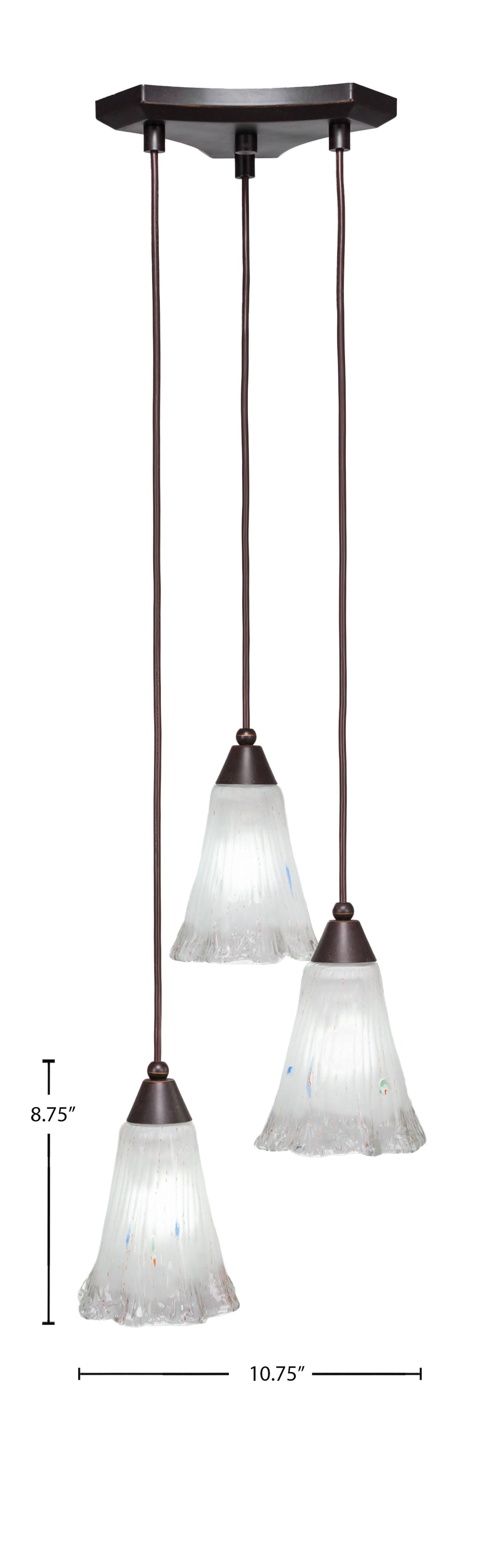 Europa Three Light Cluster Pendalier in Dark Granite with 5.5" Fluted Frosted Crystal Shade
