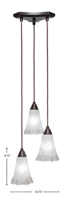 Europa Three Light Cluster Pendalier in Dark Granite with 5.5" Fluted Frosted Crystal Shade