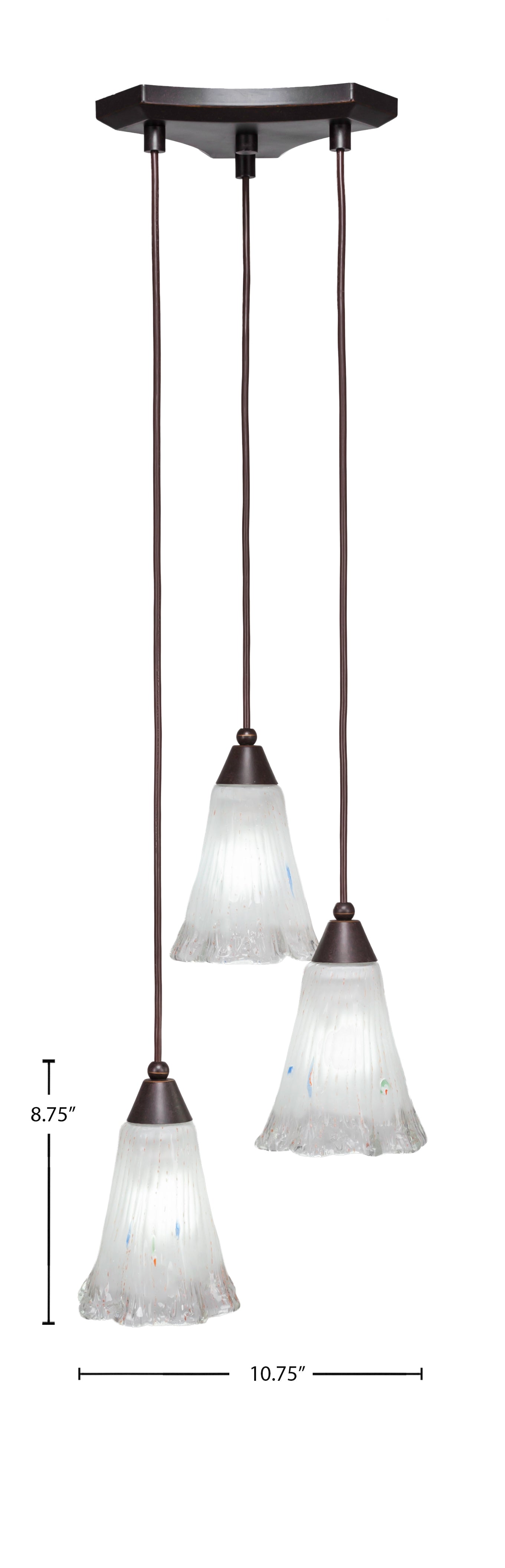 Europa Three Light Cluster Pendalier in Dark Granite with 5.5" Fluted Frosted Crystal Shade