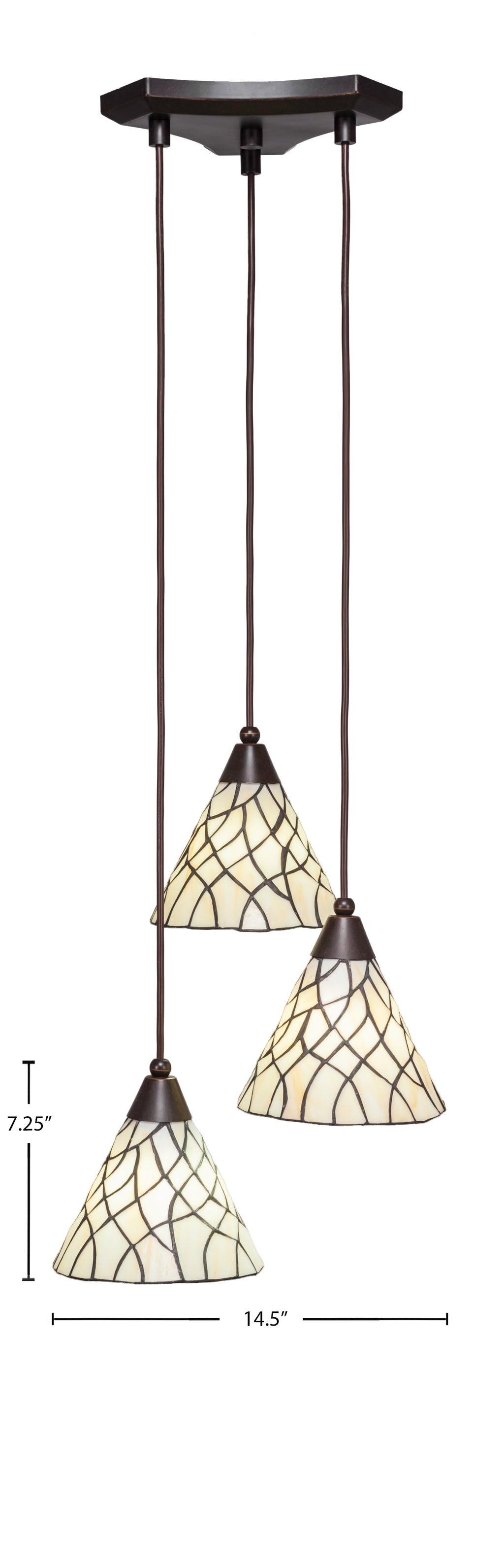 Europa Three Light Cluster Pendalier in Dark Granite with 7" Sandhill Art Glass Shade