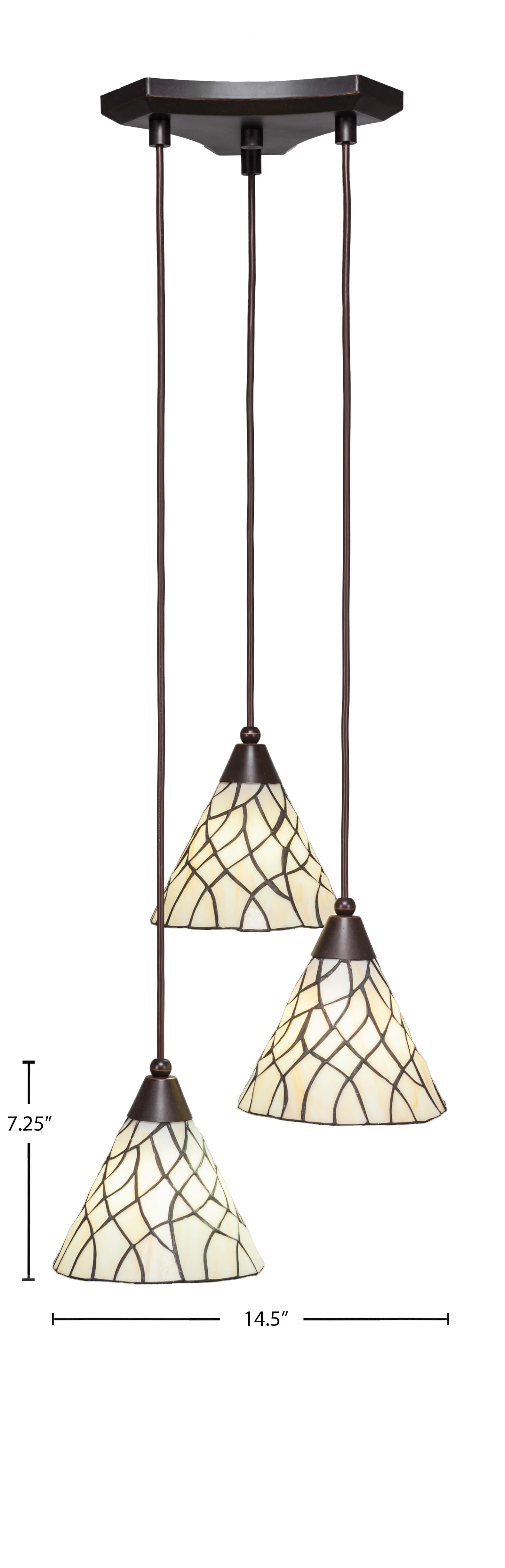 Europa Three Light Cluster Pendalier in Dark Granite with 7" Sandhill Art Glass Shade