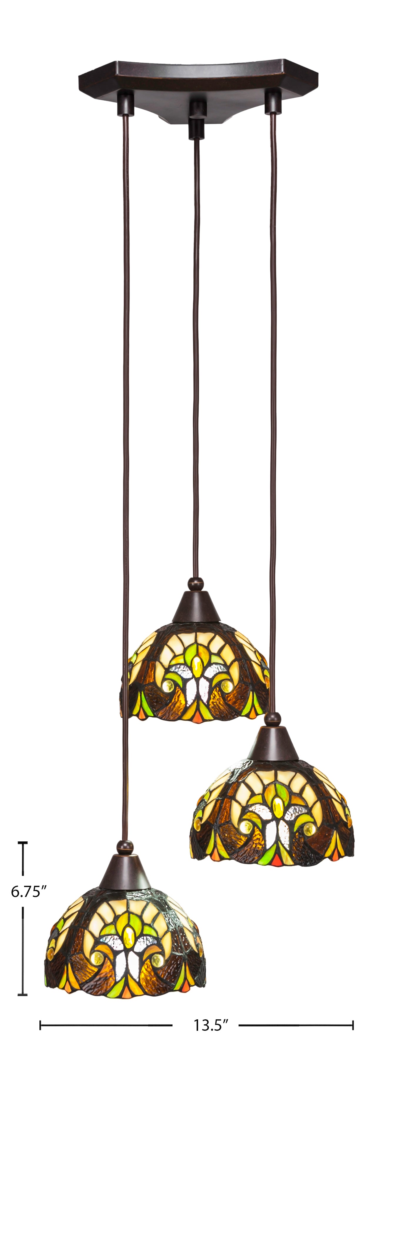 Europa Three Light Cluster Pendalier in Dark Granite with 7" Ivory Cypress Art Glass Shade