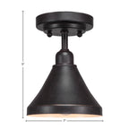 Vintage One Light Semi-Flush Mount in Dark Granite with 7" Dark Granite Cone Metal Shade Shade