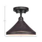 Vintage One Light Semi-Flush Mount in Dark Granite with 10" Dark Granite Cone Metal Shade Shade