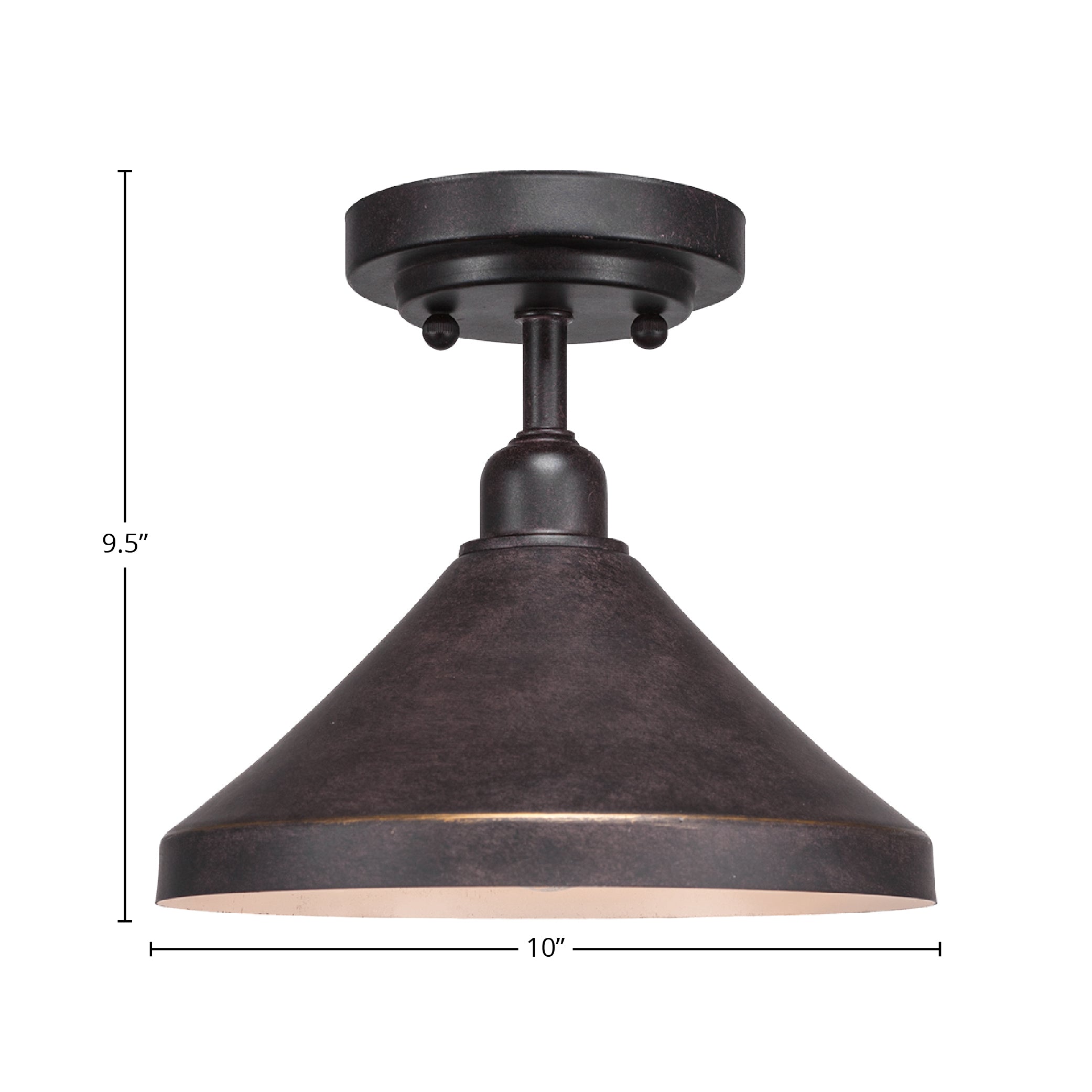 Vintage One Light Semi-Flush Mount in Dark Granite with 10" Dark Granite Cone Metal Shade Shade