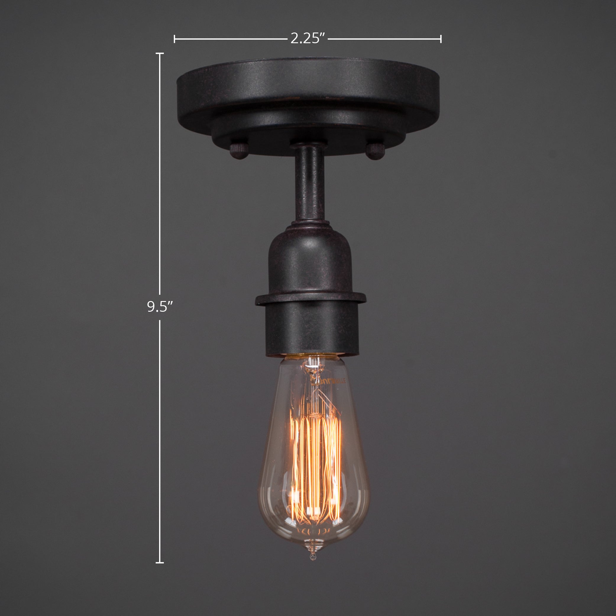 Vintage One Light Semi-Flush Mount in Dark Granite with 60 watt Amber Antique Shade