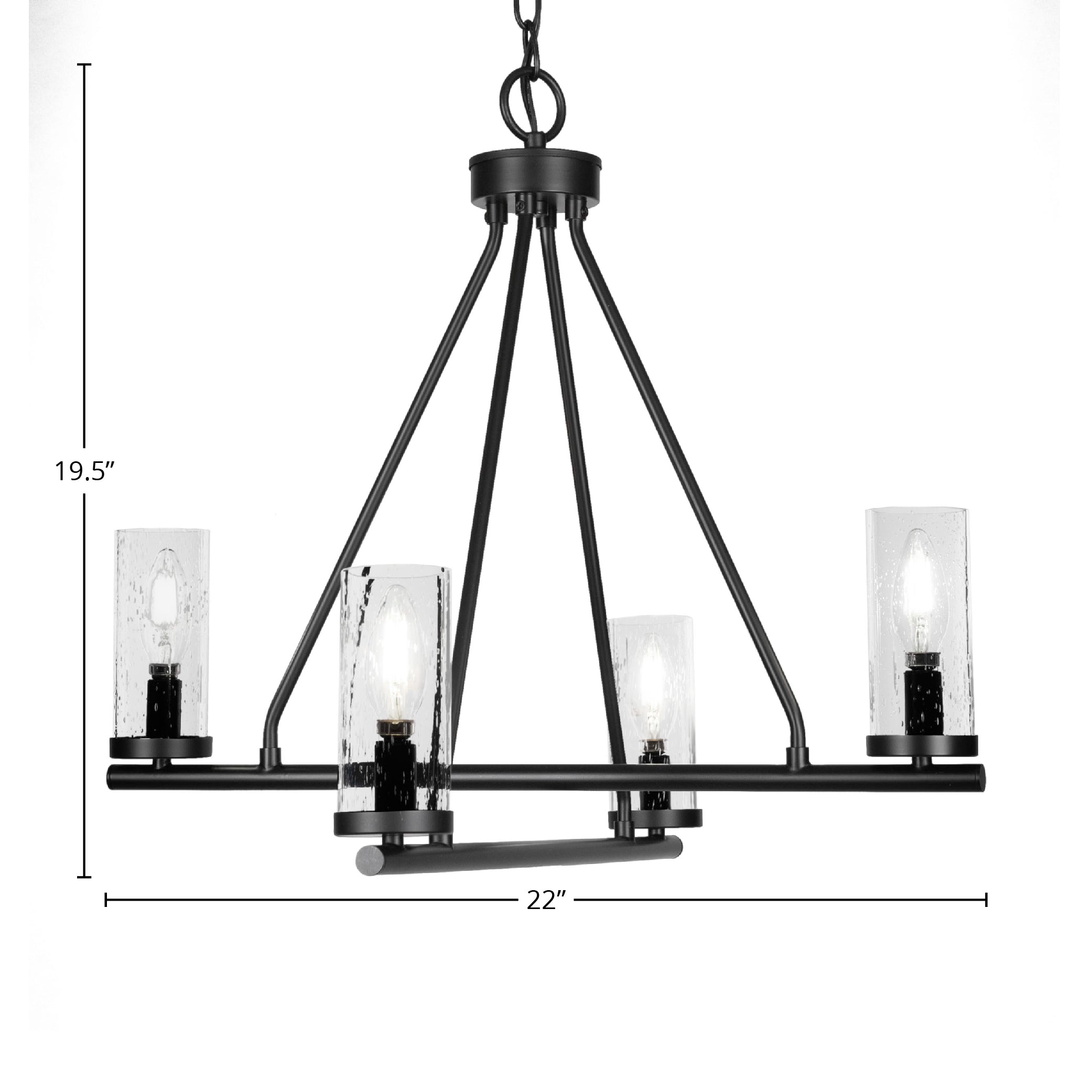 Trinity Four Light Chandelier in Matte Black with 2.5" Clear Bubble Shade