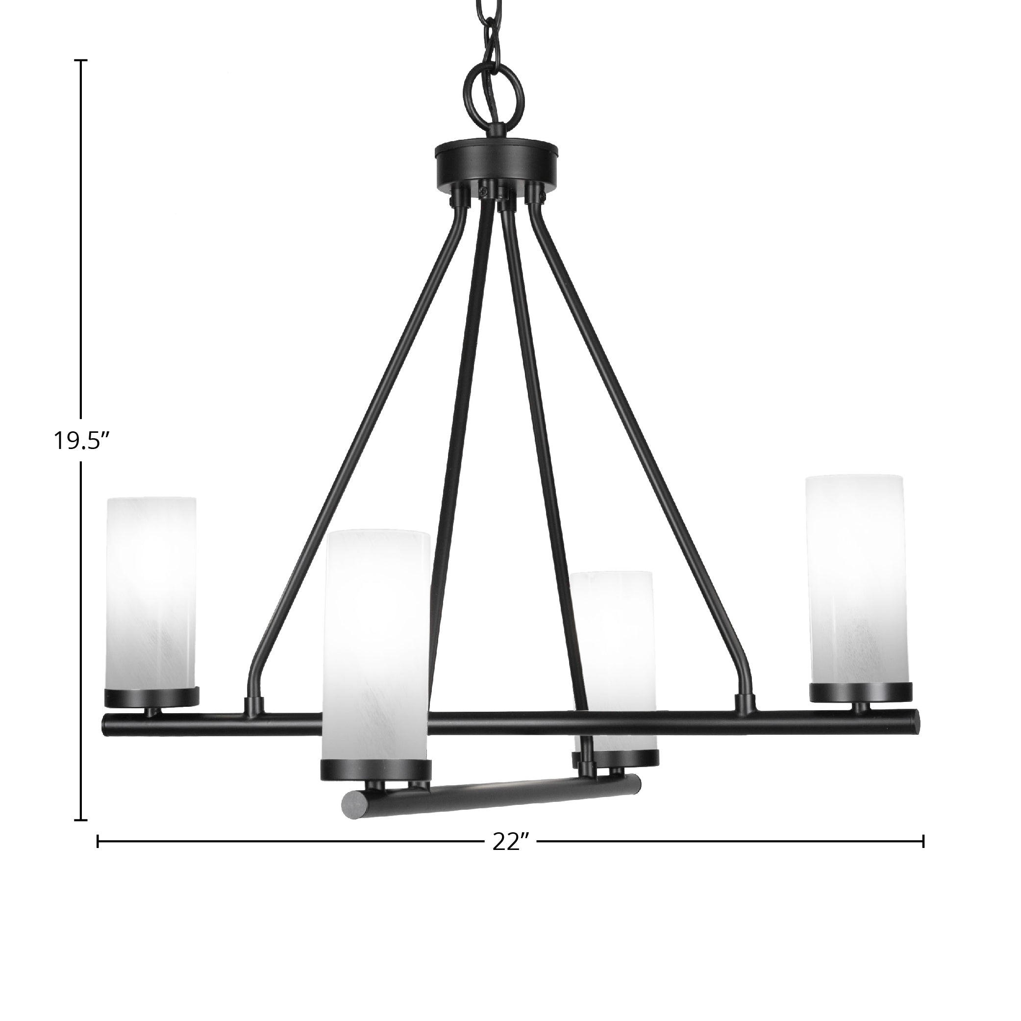 Trinity Four Light Chandelier in Matte Black with 2.5" White Marble Shade