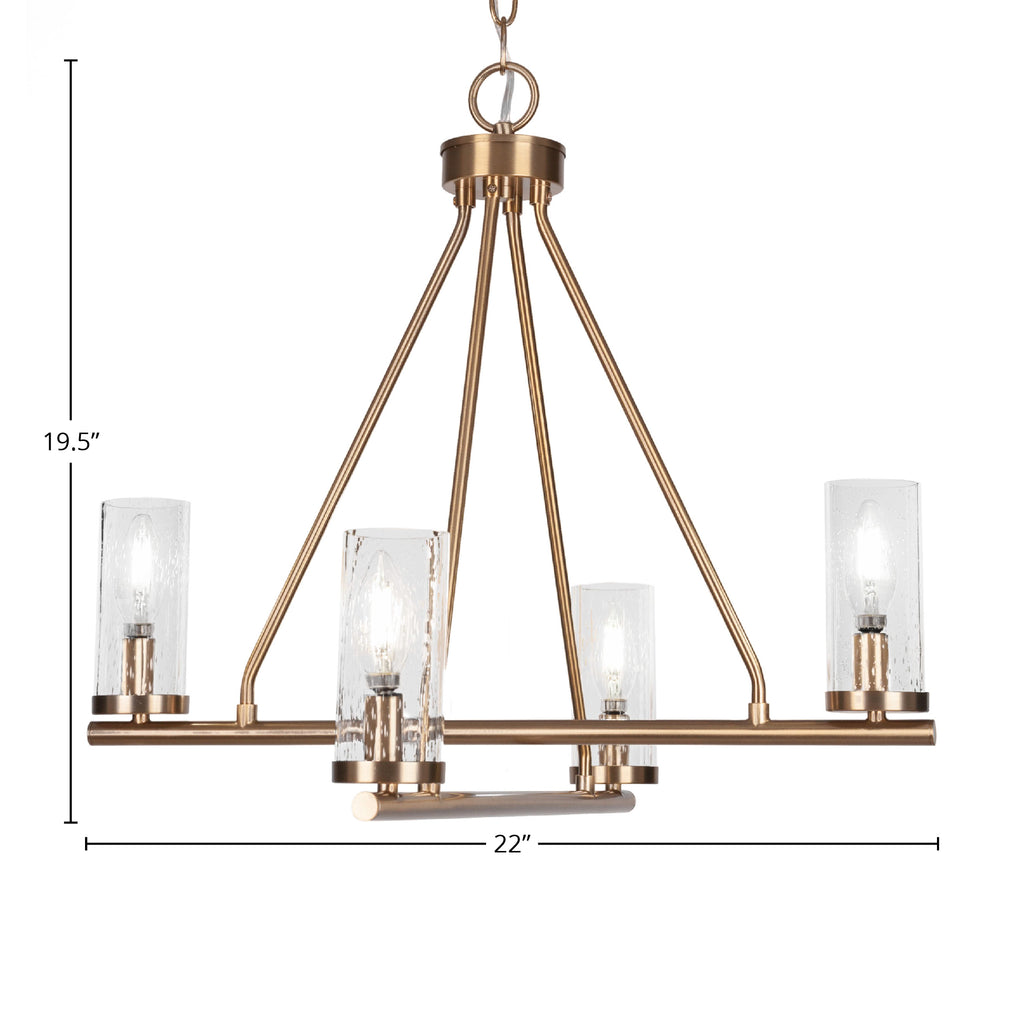 Trinity Four Light Chandelier in New Age Brass with 2.5" Clear Bubble Shade