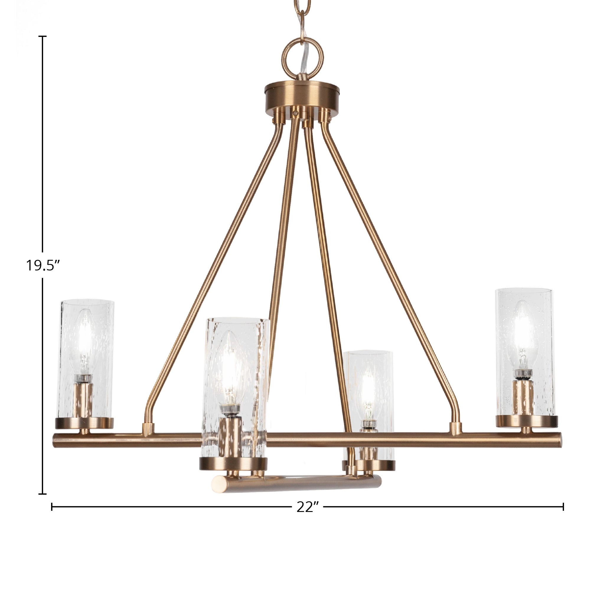 Trinity Four Light Chandelier in New Age Brass with 2.5" Clear Bubble Shade