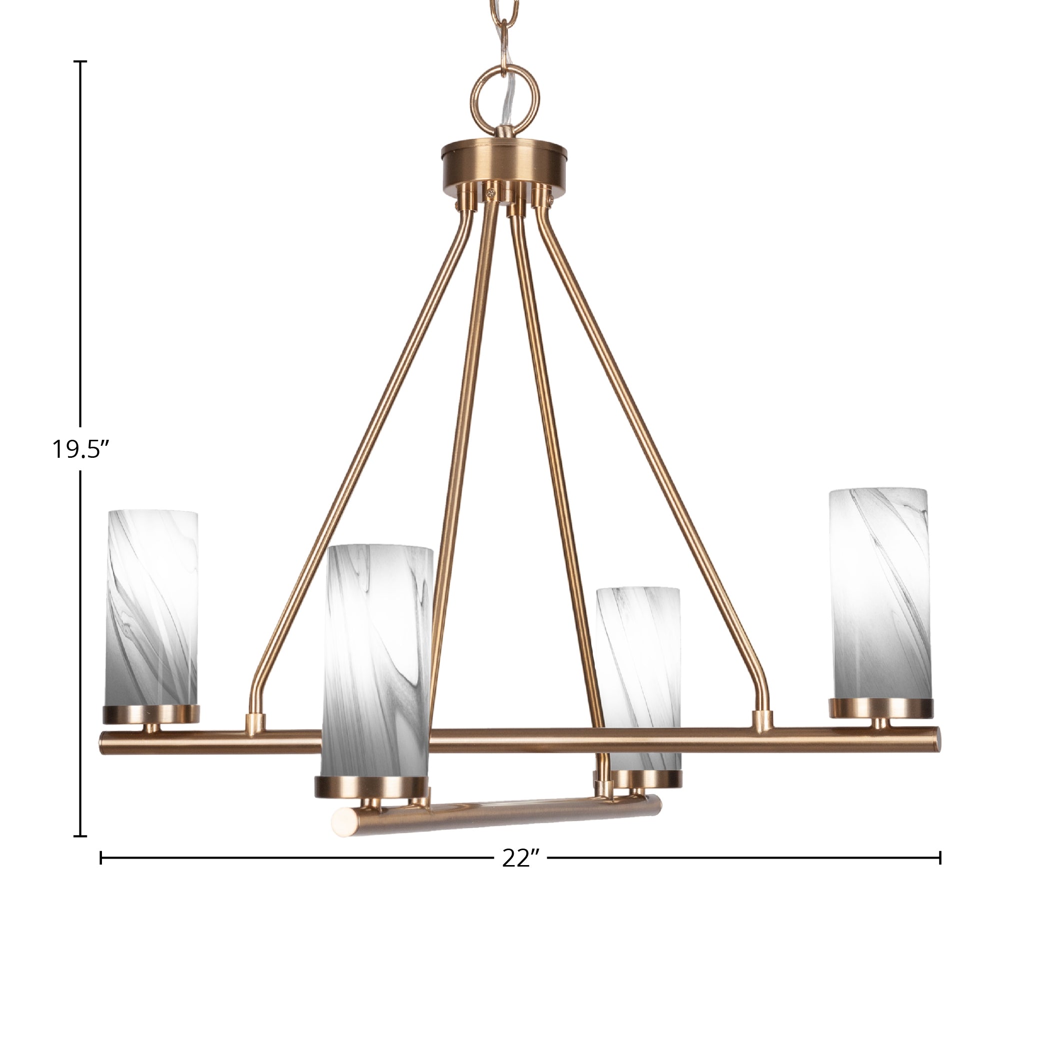 Trinity Four Light Chandelier in New Age Brass with 2.5" Onyx Swirl Shade
