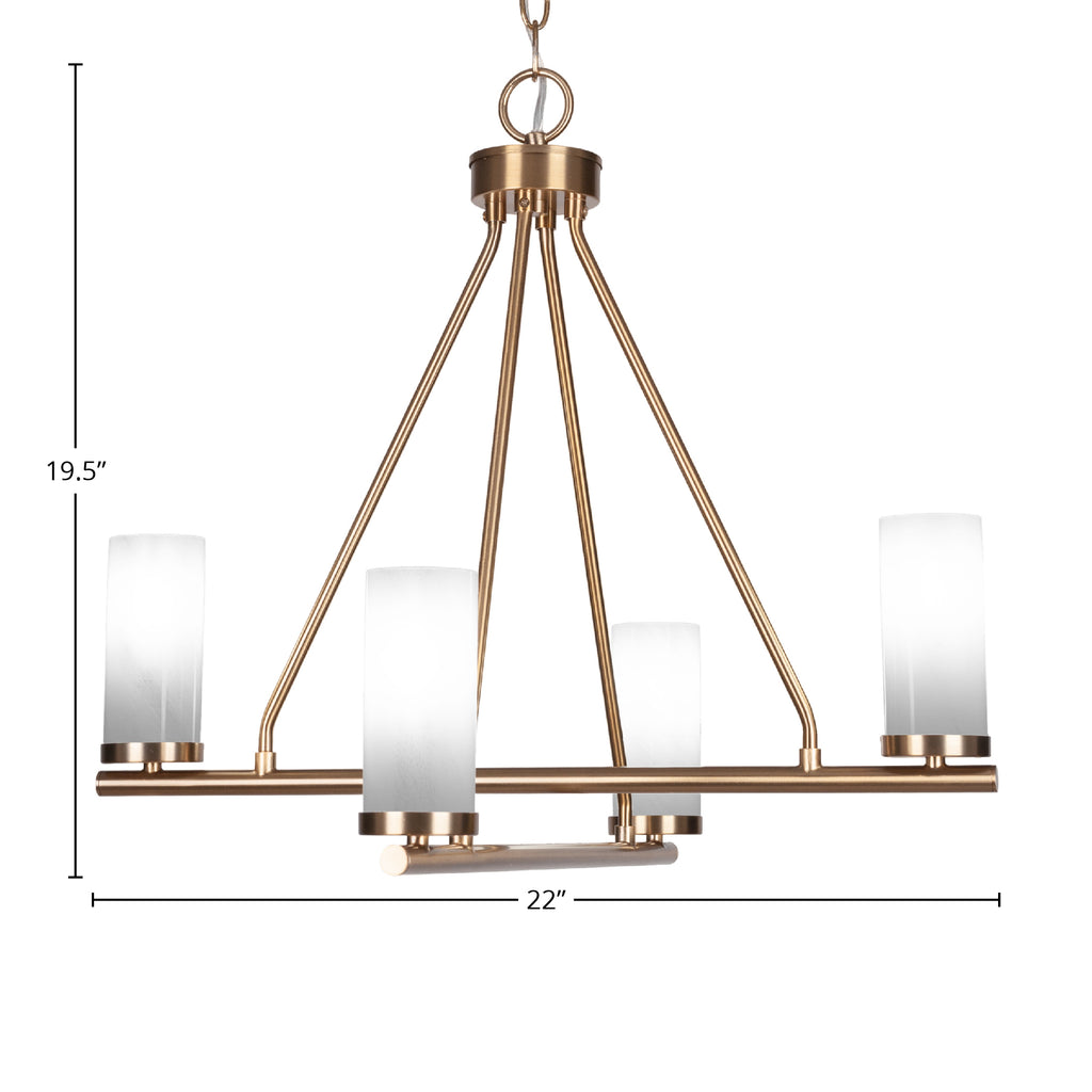 Trinity Four Light Chandelier in New Age Brass with 2.5" White Marble Shade