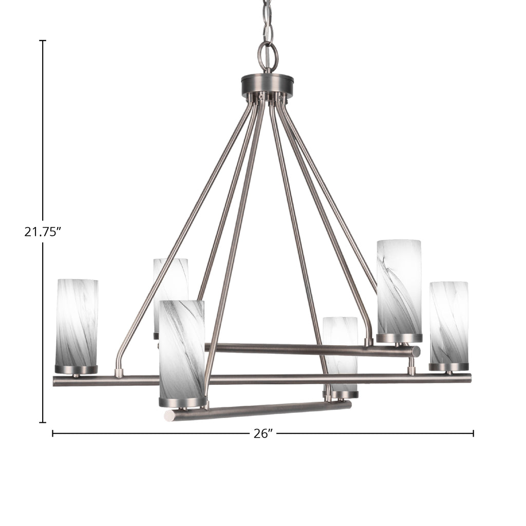 Trinity Six Light Chandelier in Graphite with 2.5" Onyx Swirl Shade