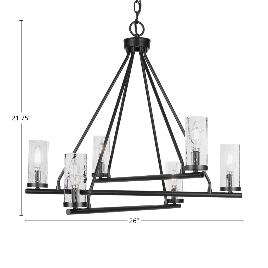 Trinity Six Light Chandelier in Matte Black with 2.5" Clear Bubble Shade