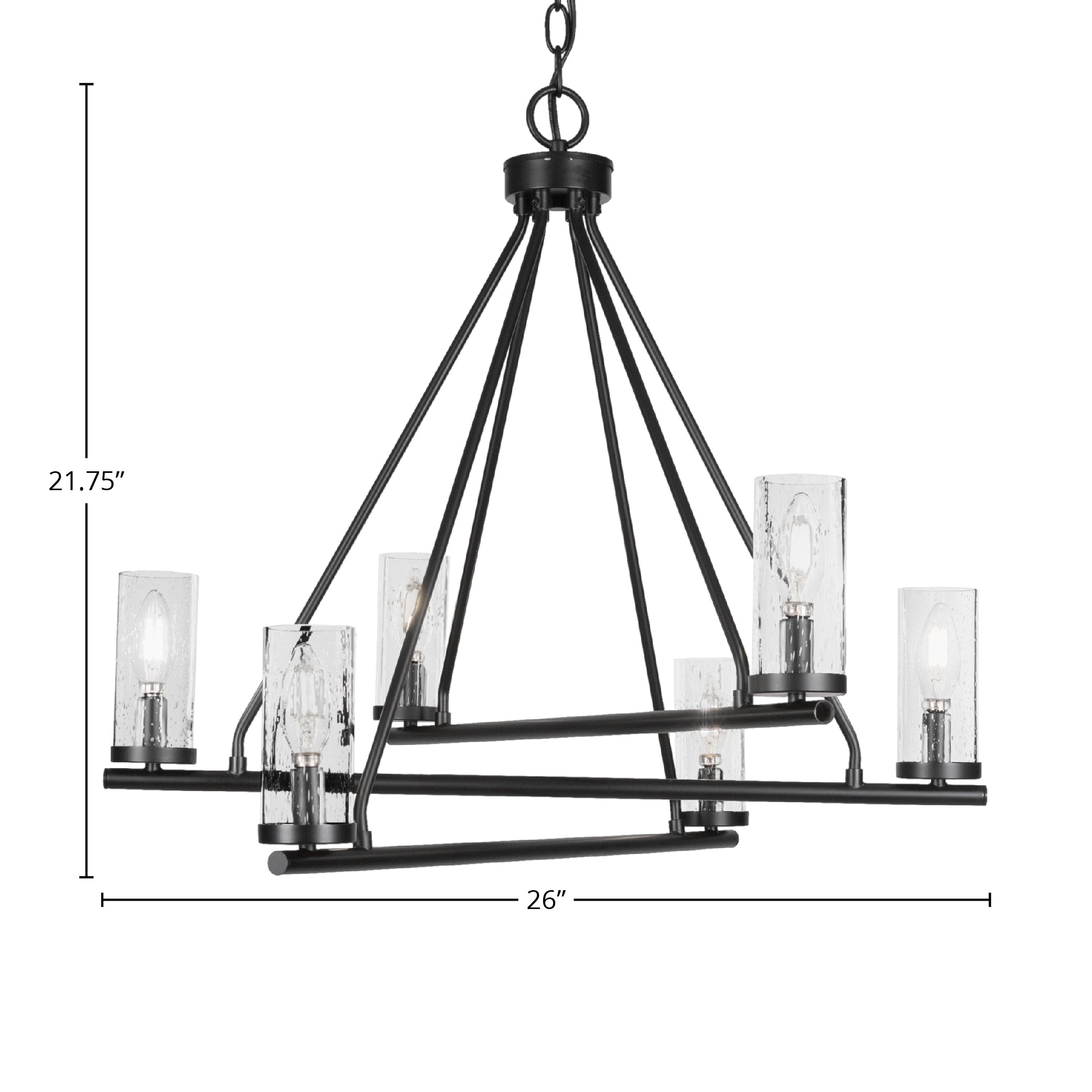 Trinity Six Light Chandelier in Matte Black with 2.5" Clear Bubble Shade